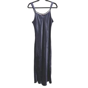 VTG Navy Blue Satin Slip Dress Pink Bow Y2K Jones New York Sz M Vintage Coquette